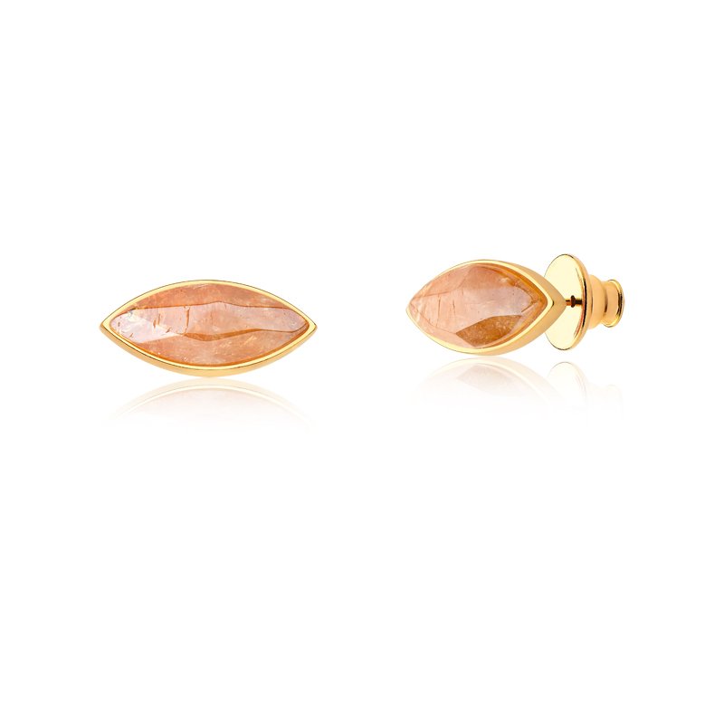 Brinco Navete Pedra Natural Citrino Semijoia Banhado a Ouro 18k Sofia Rosa 1