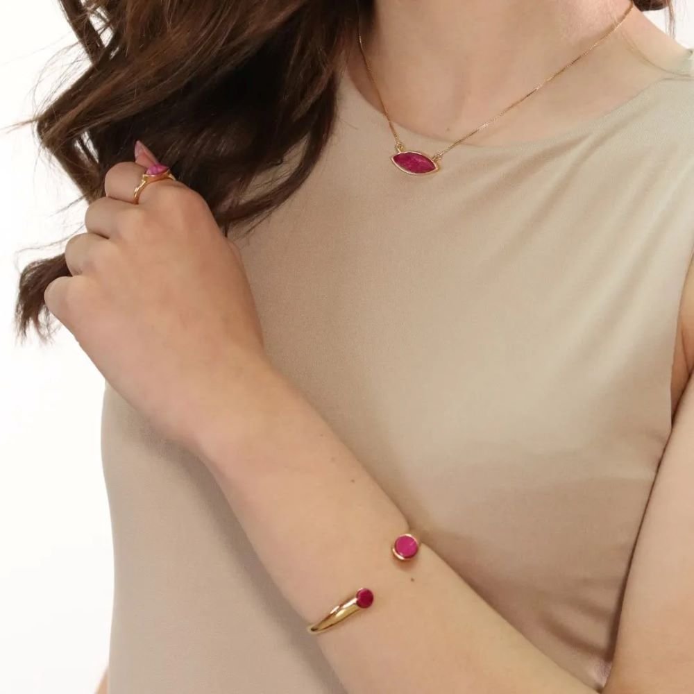 Bracelete Ajustável Pedra Natural Semijoia Banhado a Ouro 18k Ania Store Dourado 2