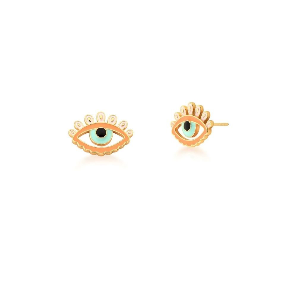 Brinco Olho Grego Colorido Semijoia Banhado a Ouro 18K Ania Store Dourado 1