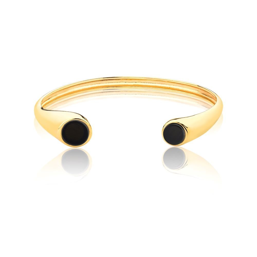Bracelete Ajustável Pedra Ônix Semijoia Banhado a Ouro 18k Ania Store