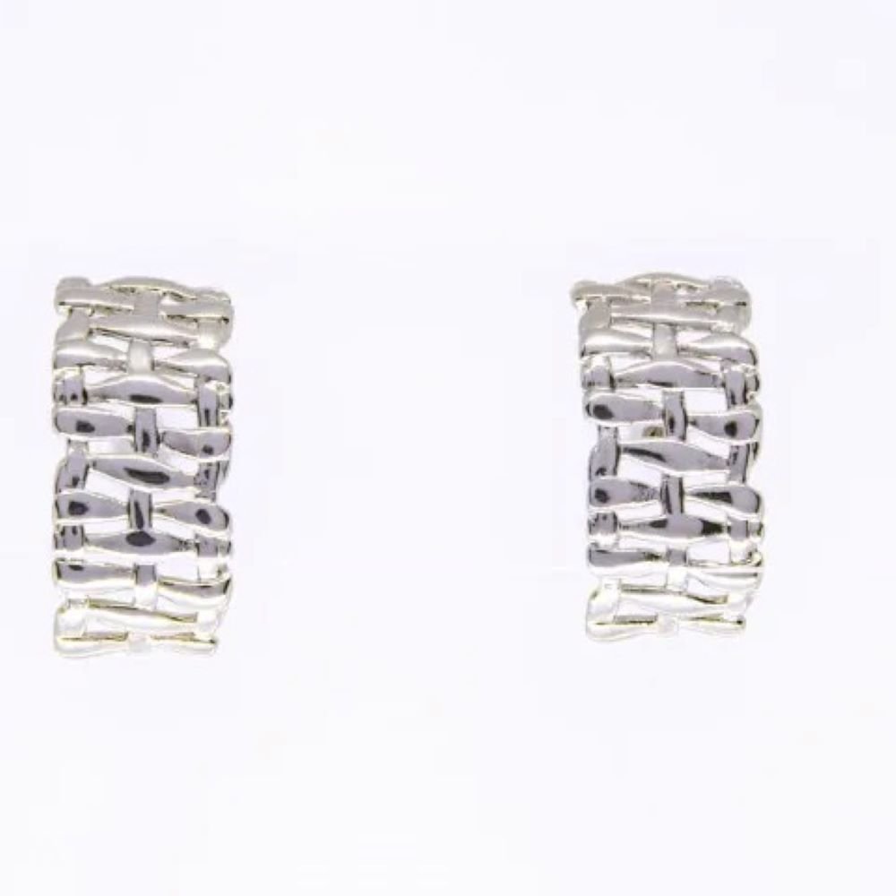 Brinco Ear Hook Meia Argola Malha Semijoia Banhado a Ródio Branco Ania Store