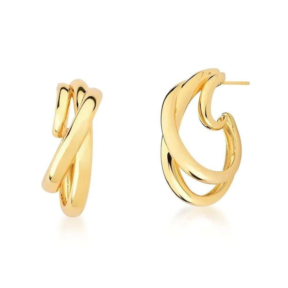 Brinco Elos Ovais Entrelaçados Semijoia Banhado a Ouro 18K Ania Store Dourado 1