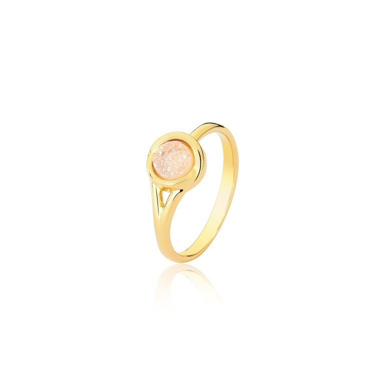 Anel Delicado com Pedra Natural Drusa Branca Semijoia Banhado a Ouro 18K Ania Store