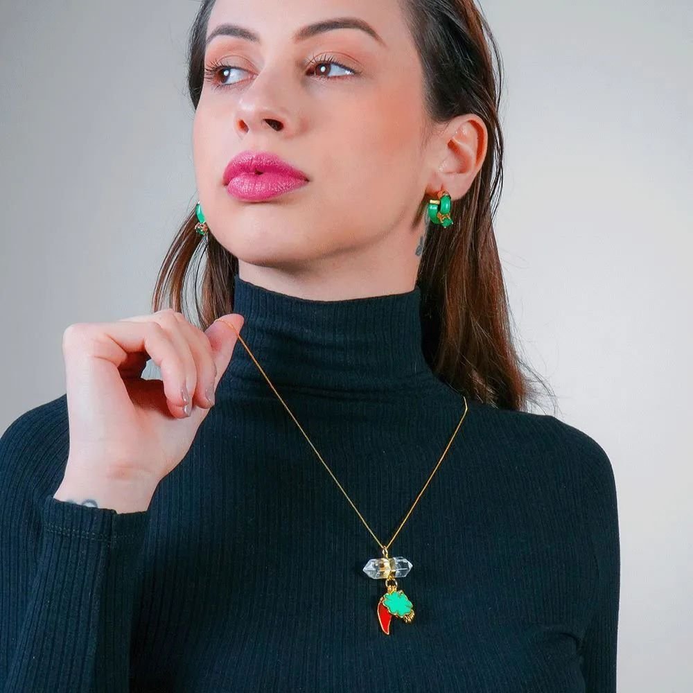 Colar com Amuleto em Pedra Natural Cristal Semijoia Banhado a Ouro 18K Ania Store Dourado 2