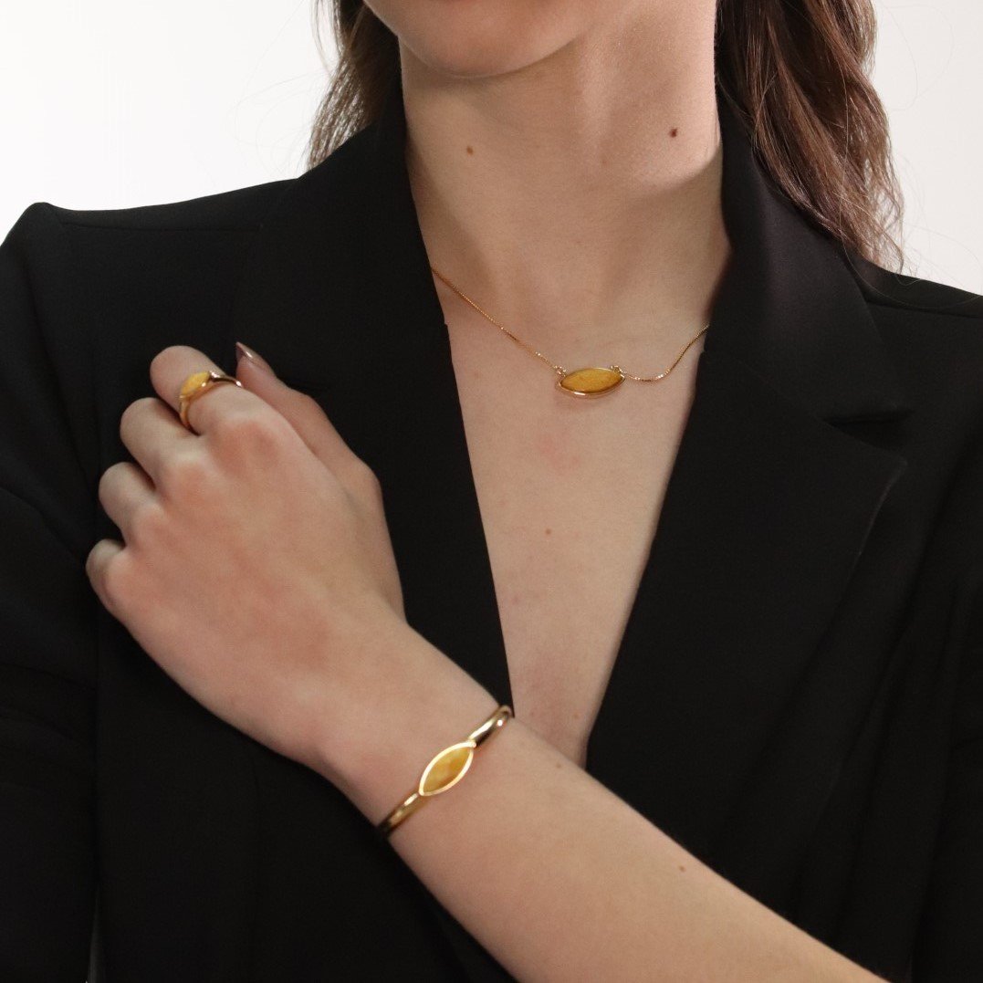Bracelete Ajustável Pedra Natural Semijoia Banhado a Ouro 18k Anastasia Dourado 3