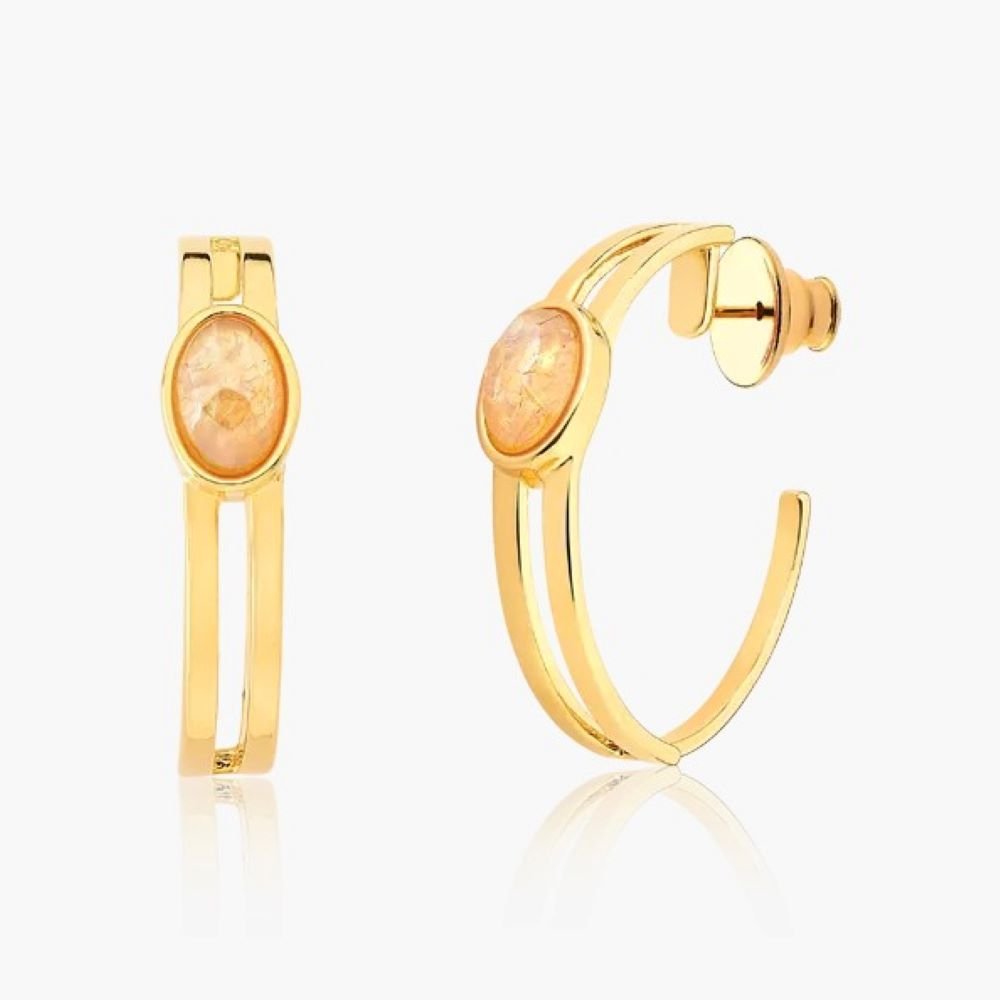 Brinco Argola Pedra Natural Citrino Semijoia Banhado a Ouro 18k Ania Store