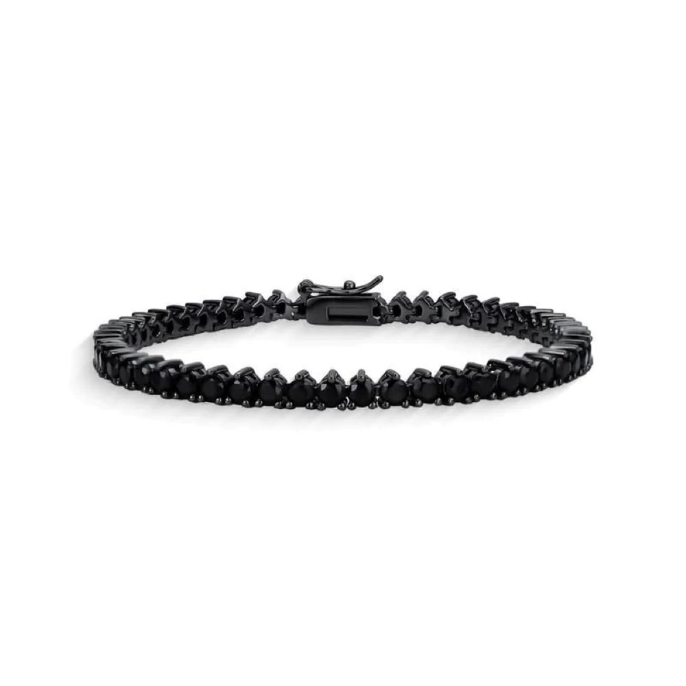 Pulseira Riviera (18cm) Zircônias Negras Banhado a Ródio Negra Ania Store