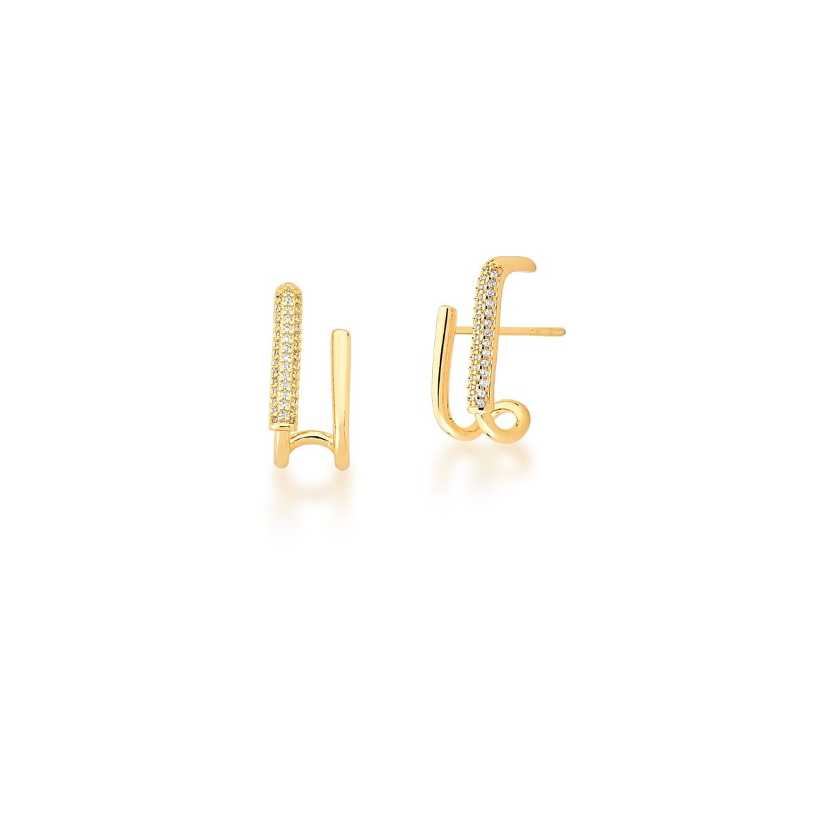 Brinco Ear Hook Cravejado Zircônias Semijoia Banhado a Ouro 18K Meryl Dourado 1