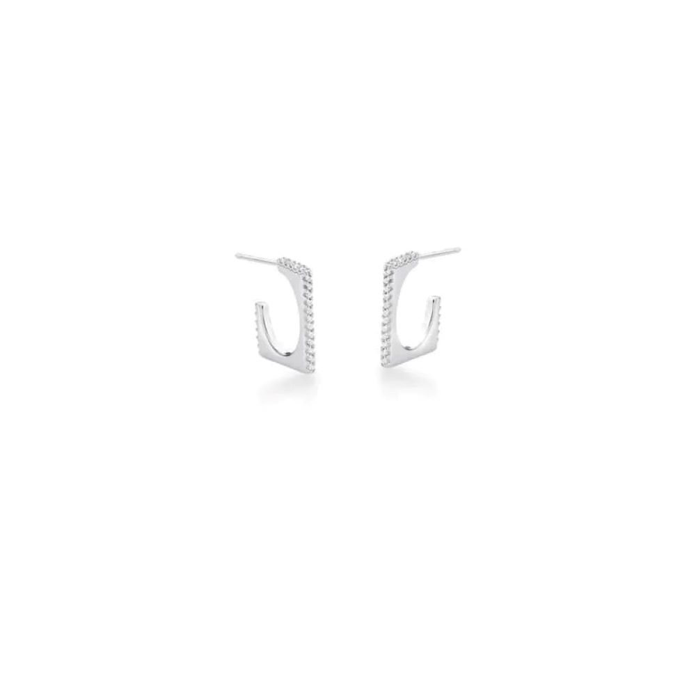 Brinco Argola Mini em Prata Quadrada Cravejada Zircônias Ania Store