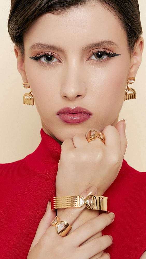 Anel Ajustável com Cristal Duplo Semijoia Banhada a Ouro 18k Ania Store Dourado 4