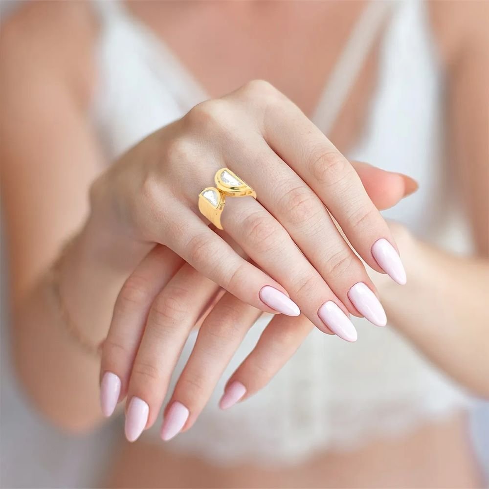 Anel Ajustável com Cristal Duplo Semijoia Banhada a Ouro 18k Ania Store Dourado 2