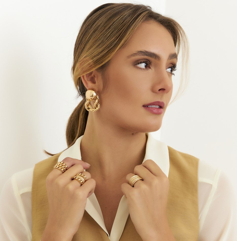 Brinco Maxi Dourado Corrente e Esfera Banhado a Ouro 18K Artemis Dourado 3
