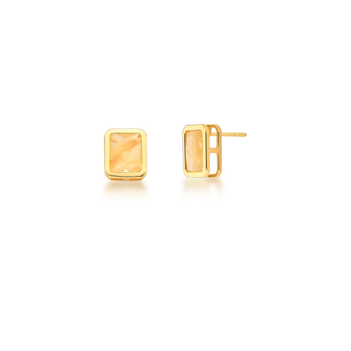Brinco Retangulo Dourado Pedra Quartzo rutilado Banhado a Ouro 18K Cleopatra Dourado 1