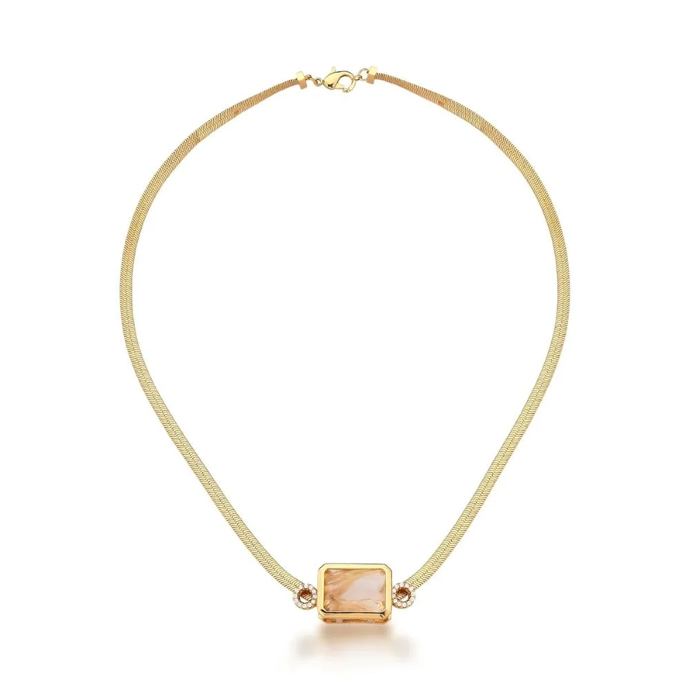 Choker Malha Fita com Quartzo Semijoia Banhado a Ouro 18K Ania Store Dourado 1