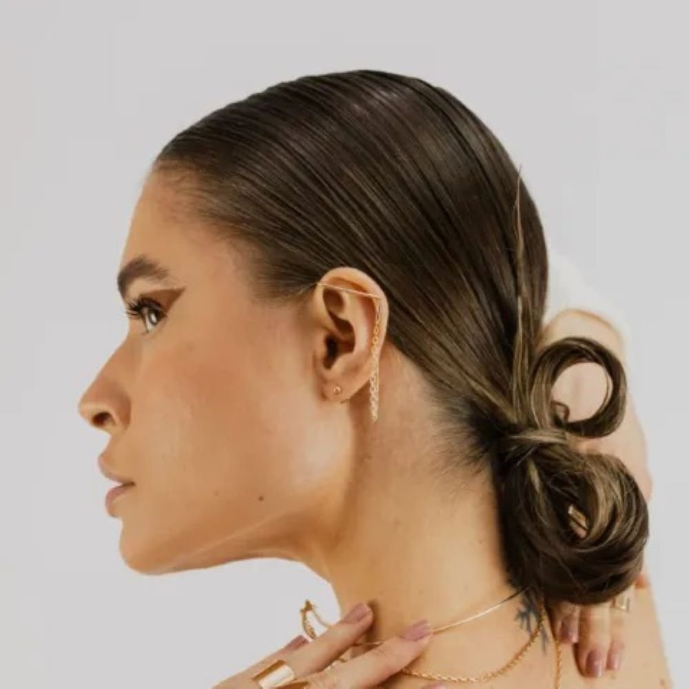 Piercing Geométrico com Corrente Semijoia Banhado a Ouro Ania Store Dourado 2