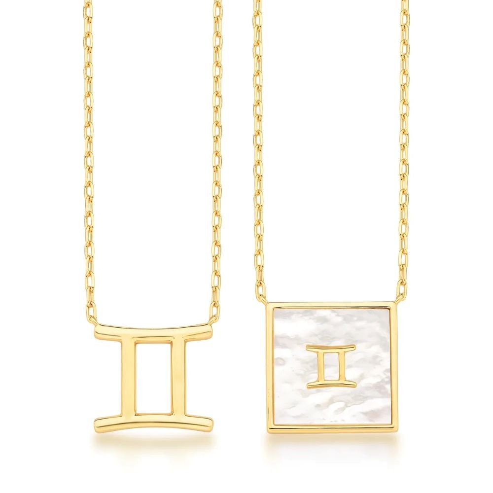 Colar com Pingentes em Madrepérola Signo de Gêmeos Semijoia Banhada a Ouro 18K Ania Store Dourado 1
