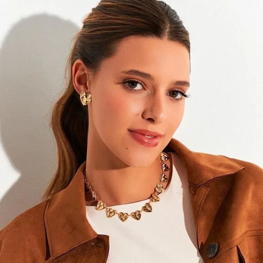 Colar Coração Texturizado Liso Semijoia Banhada a Ouro 18k Ania Store Dourado 3