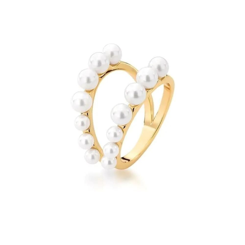 Anel Duas Voltas com Mini Pérolas Shell Semijoia Banhada a Ouro 18K Ania Store Dourado 1