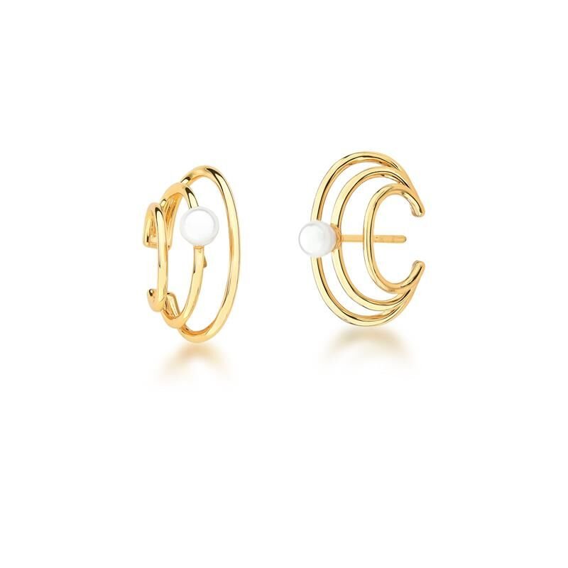 Brinco Curvo Aros P com Pérola Shell Semijoia Banhada a Ouro 18K Atena Dourado 1