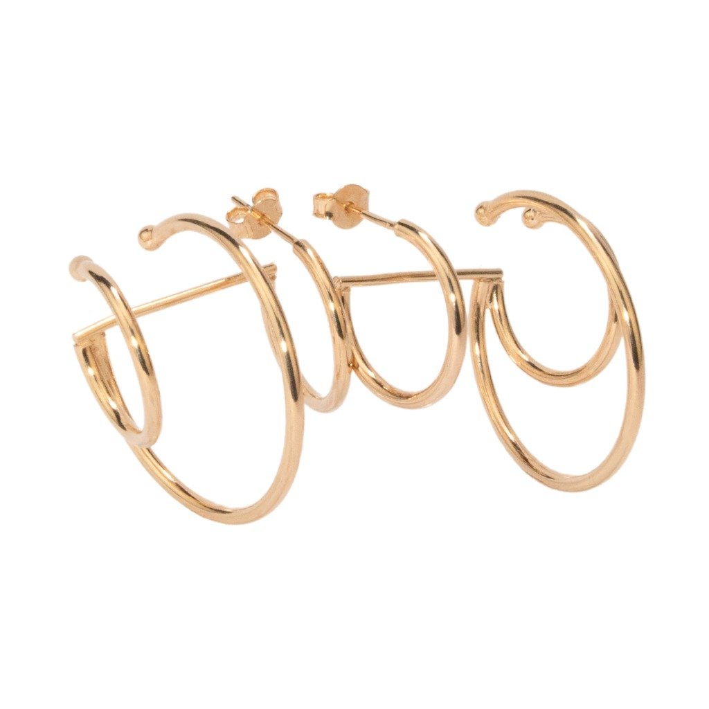 Brinco Ear Cuff Argolas Assimétricas Lisas Semijoia Banhada a Ouro 18K Dourado 3