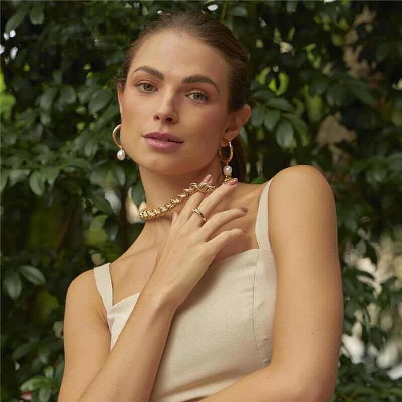 Colar Elos Corda Duplo Semijoia Banhado a Ouro 18K Ania Store Dourado 2