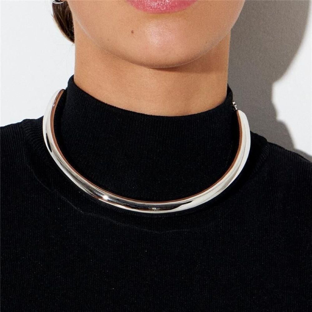 Colar Choker Prata Bold Liso Semijoia Banhado a Ródio Ania Store Prata 2