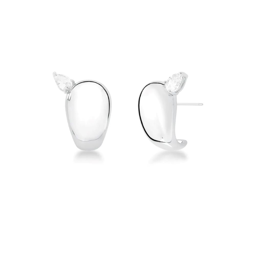 Brinco Liso com Gota Cristal Semijoia Banhado a Ródio Ania Store Prata 1