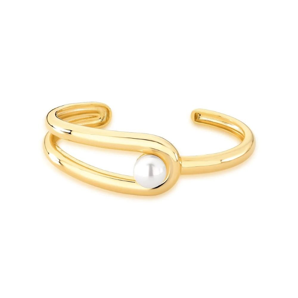 Bracelete Vazado Pérola Shell Semijoia Banhado a Ouro 18K Ania Store Dourado 1