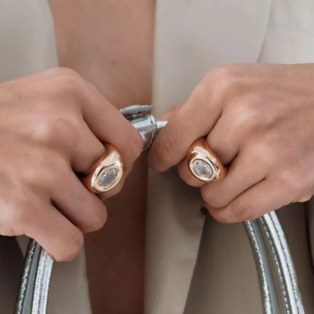 Anel com Cristal Semijoia Banhada a Ouro 18K Ania Store Dourado 3