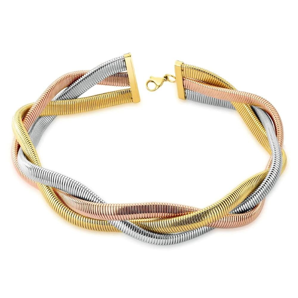 Colar Choker em Aço Maleável 3 Banhos e Entrelaçado Semijoia Ania Store Dourado 1