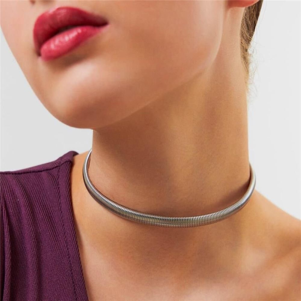 Colar Choker em Aço Maleável Banhado a Ródio Semijoia Ania Store Prata 2