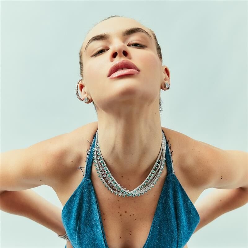 Brinco Coração com Cristal Banhado a Ródio Semijoia Meryl Prata 2