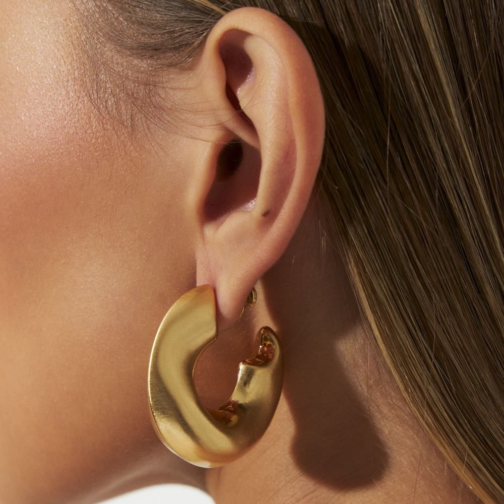 Brinco Argola Bold Orgânico Acetinado Semijoia Banhado a Ouro 18K Ania Store Dourado 2