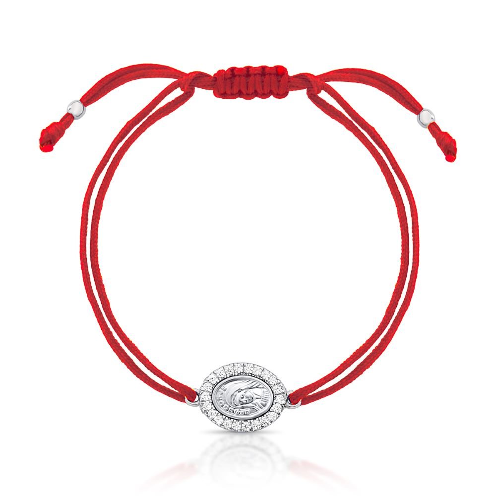 Pulseira Ajustável com Medalha Rosto de Maria em Prata Cravejada Semijoia Ania Store