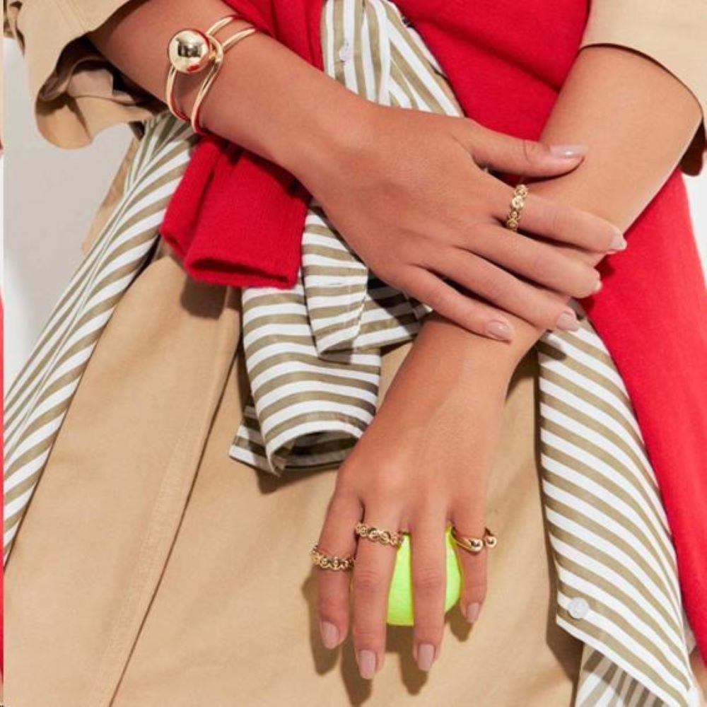 Anel Dourado Semi Esferas Semijoia Banhado a Ouro 18K Ania Store Dourado 3