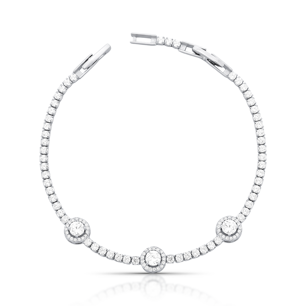 Pulseira Riviera em Prata com Pingentes Cristal Cravejado Semijoia Ania Store