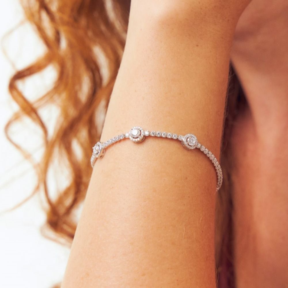 Pulseira Riviera em Prata com Pingentes Cristal Cravejado Semijoia Ania Store Prata 2