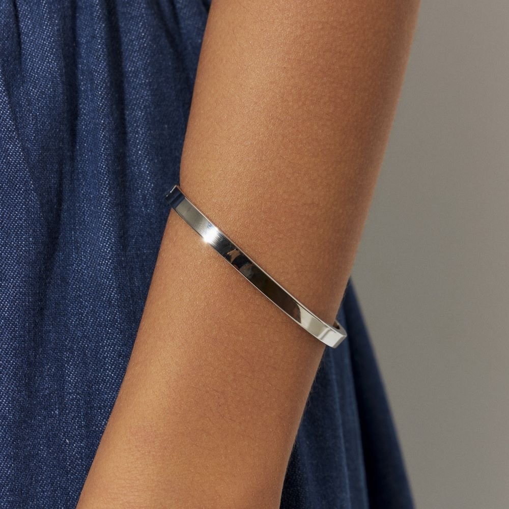 Bracelete Algema Liso Semijoia Banhado a Ródio Ania Store Prata 2