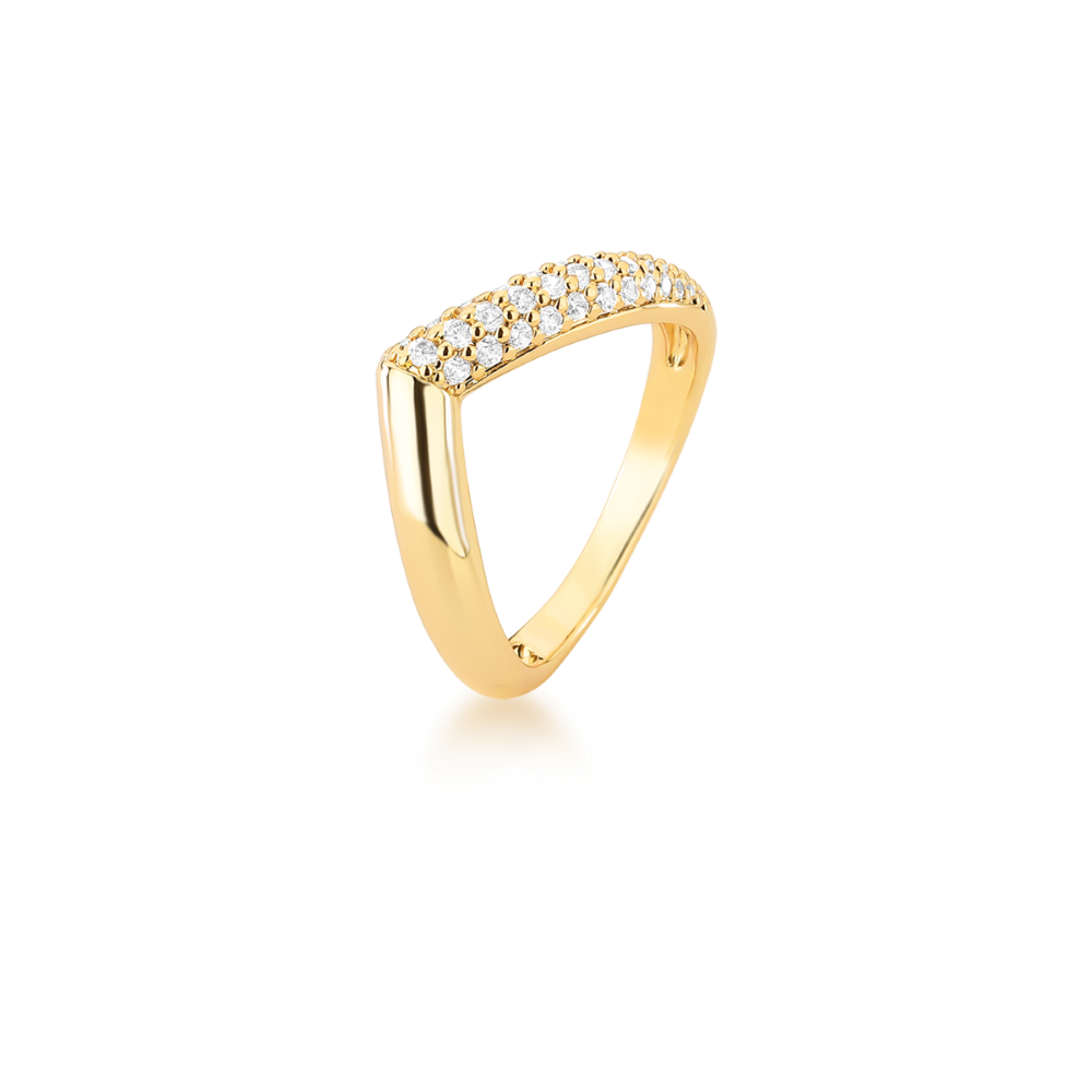Anel Liso V Cravejado Semijoia Banhada a Ouro 18K Ania Store Dourado 1