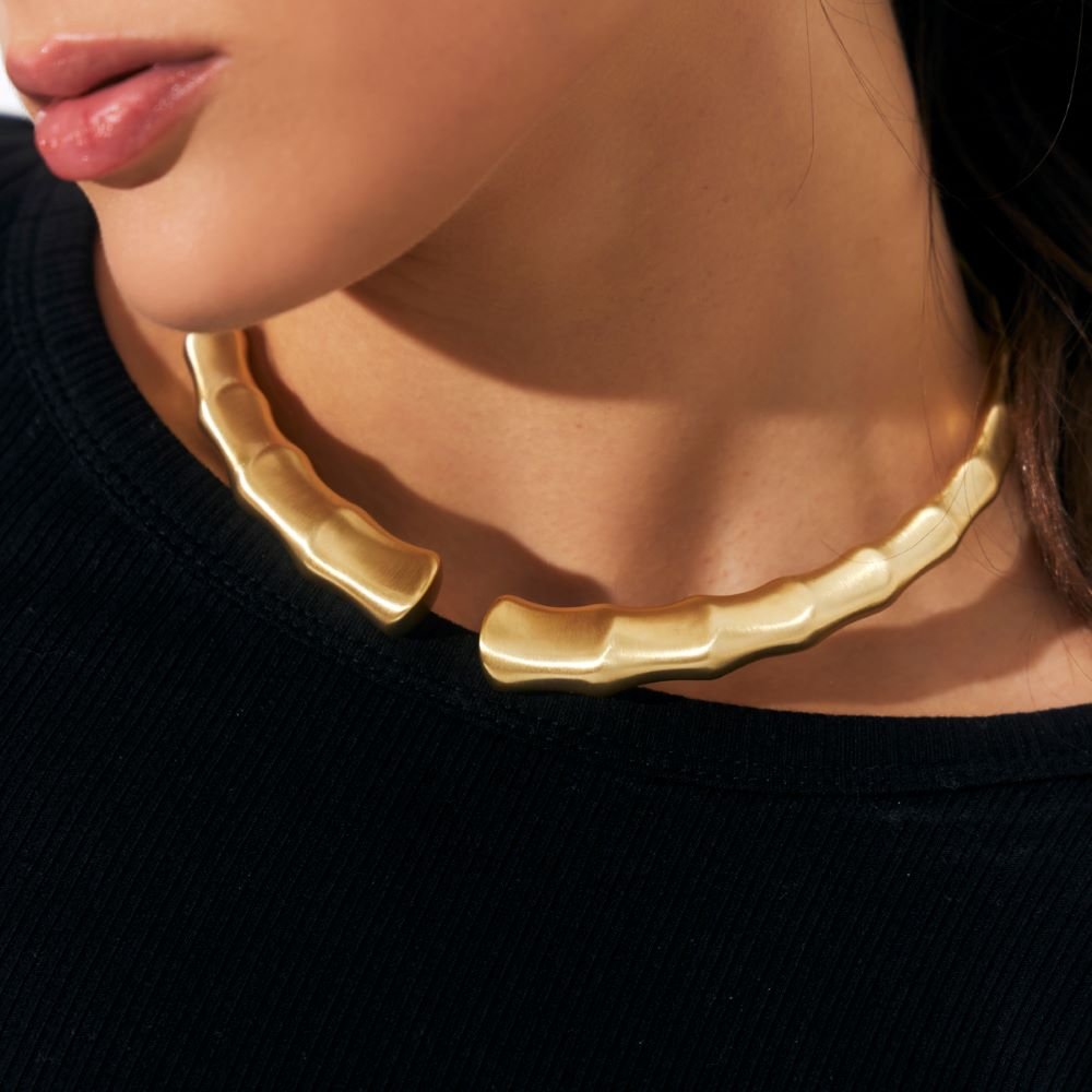 Colar Choker Textura Acetinado Banhado a Ouro 18K Semijoia Ania Store Dourado 2