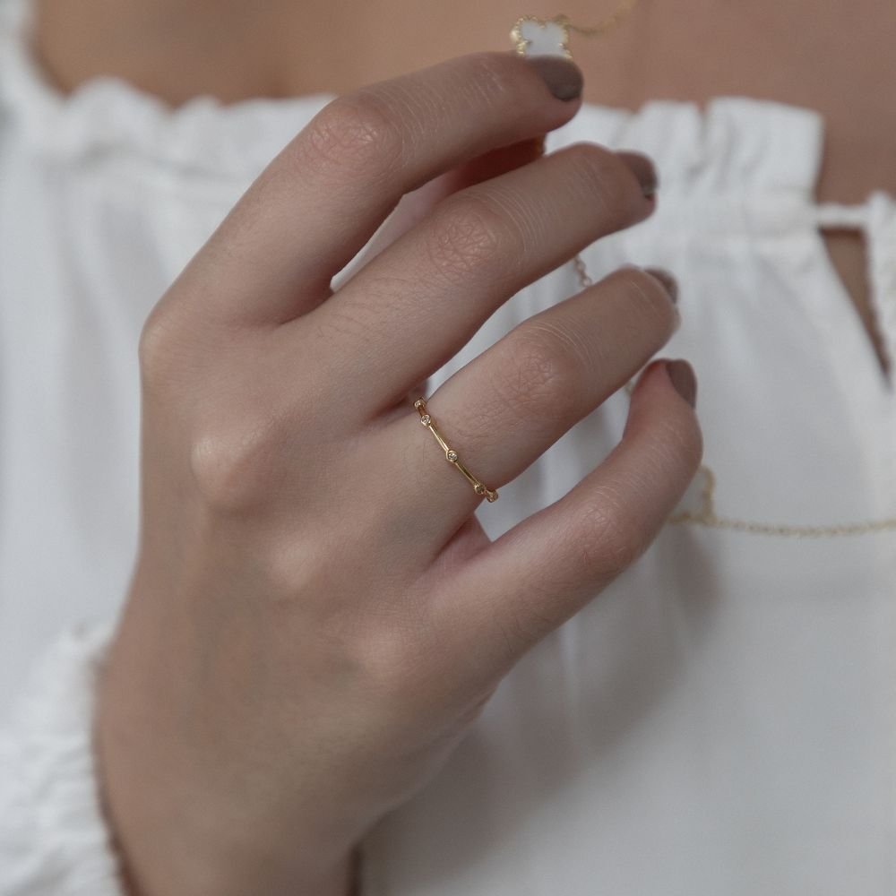 Anel Delicado com Detalhes Quadrados Cravejados Zircônia Banhado a Ouro 18K Semijoia Ania Store Dourado 2