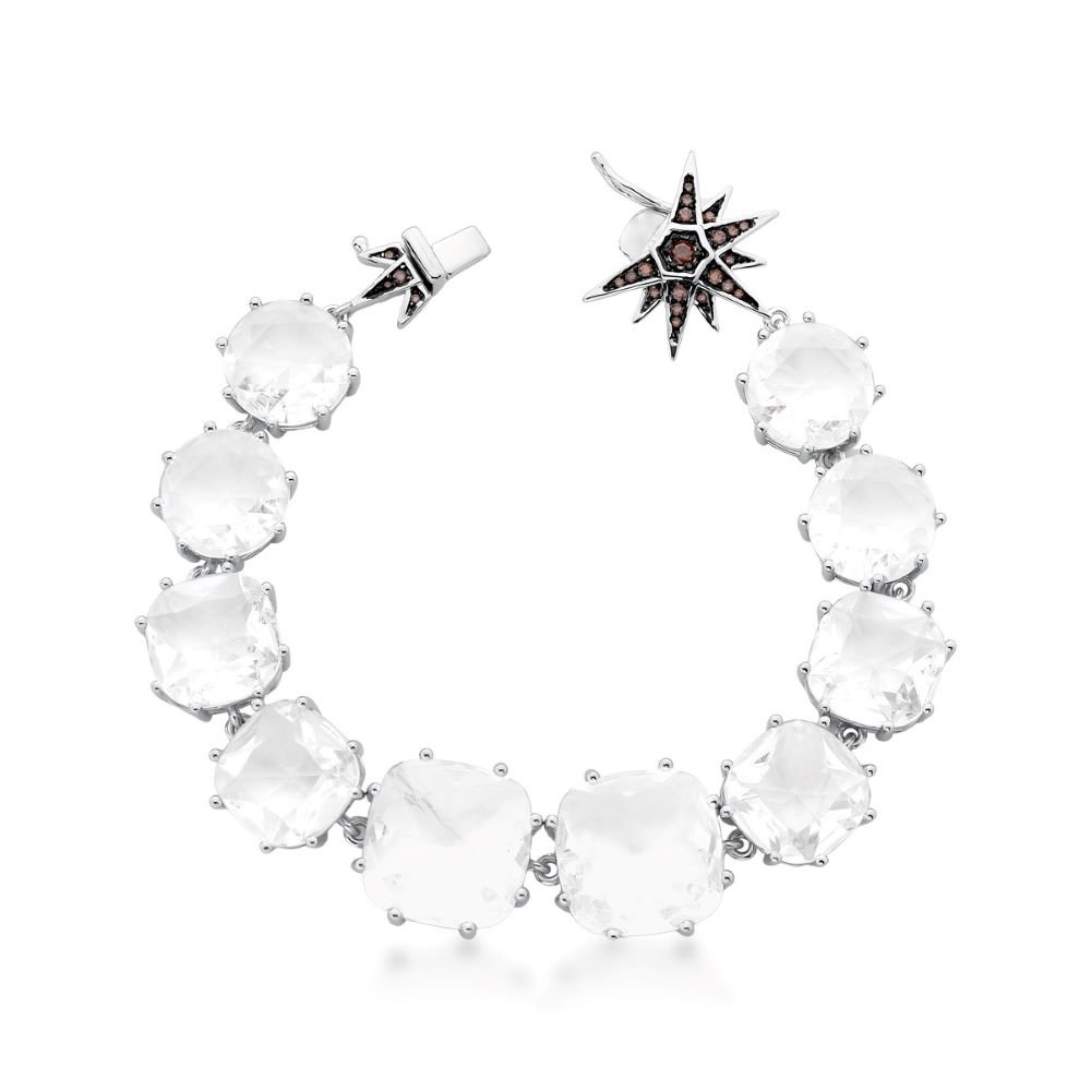 Pulseira Bracelete Cristal Quadrado com Detalhe Estrela Semijoia Banhado a Ródio Ania Store Prata 1