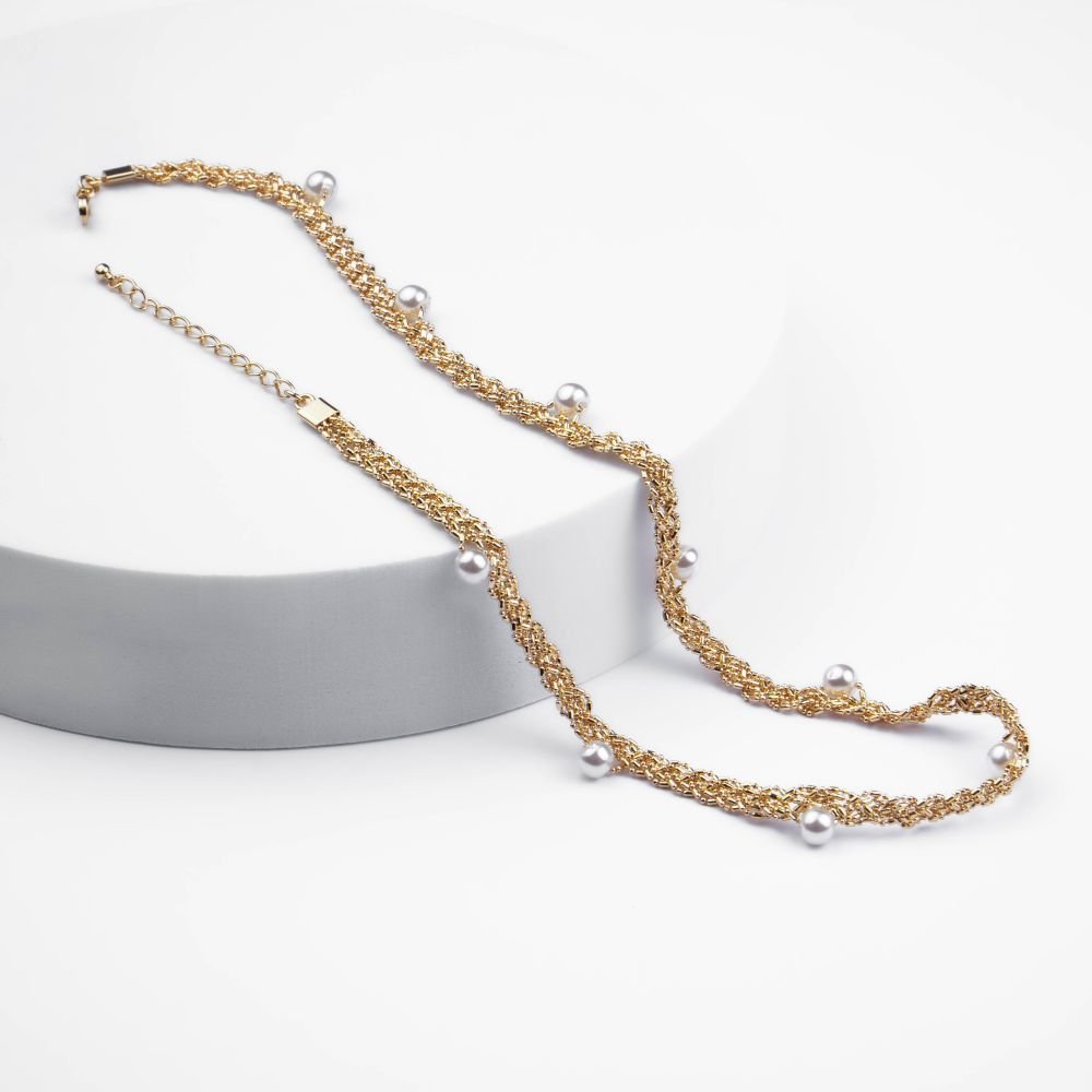 Colar Malha Rendada com Pérolas Semijoia Banhado a Ouro Ania Store Dourado 1