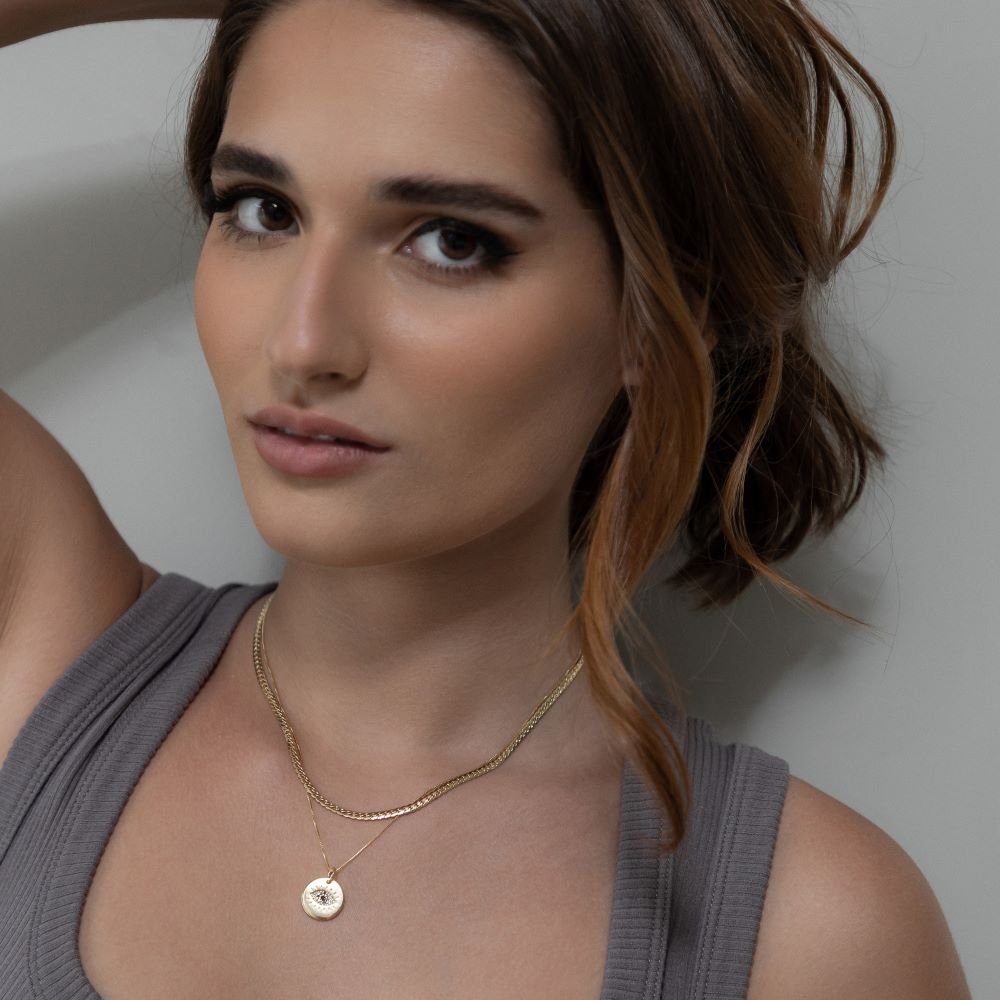 Colar com Pingente Medalhinha Olho Grego Cravejado Semijoia Banhado a Ouro Ania Store Dourado 3