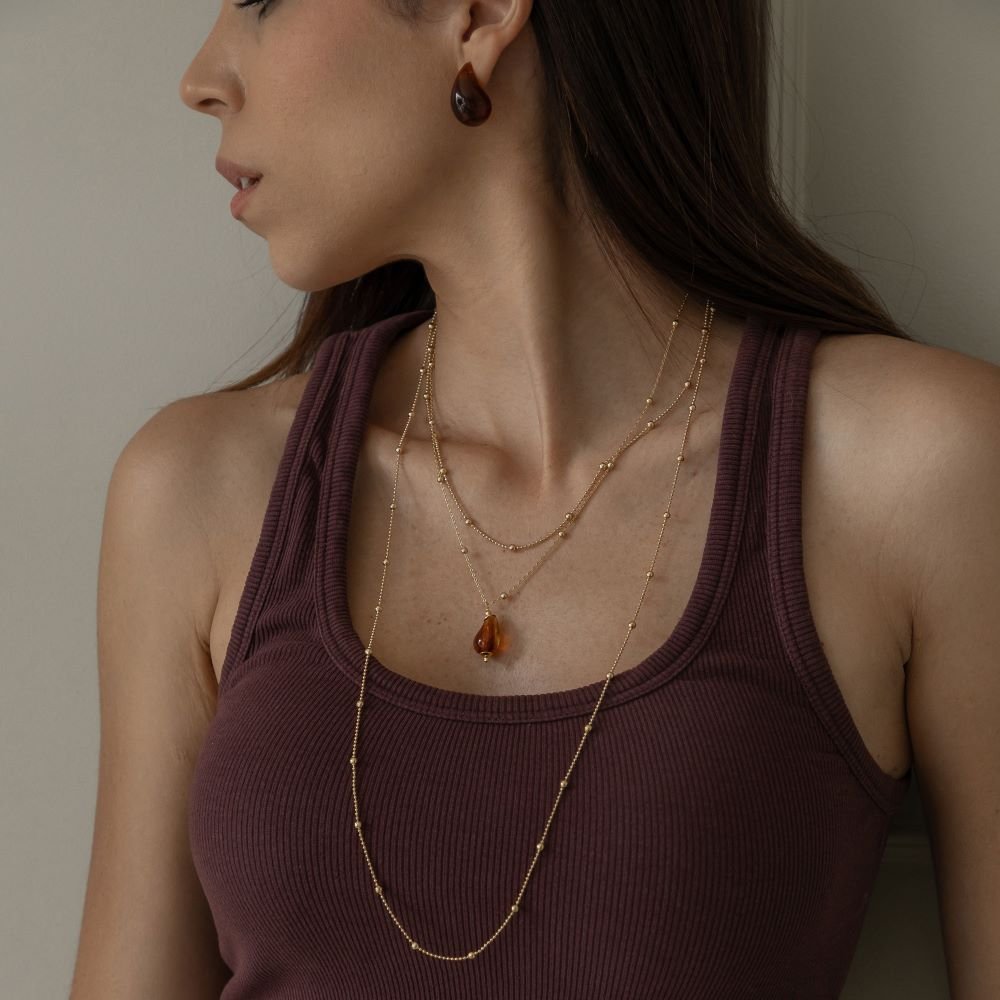 Colar com Bolinhas Pingente Orgânico Cor Âmbar Semijoia Banhado a Ouro Ania Store Dourado 2