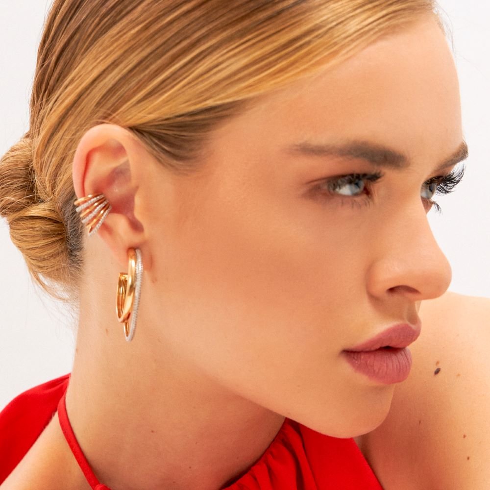 Piercing Princesa Cravejado Dois Banhos Semijoia Banhado a Ouro e Ródio Ania Store Dourado 2
