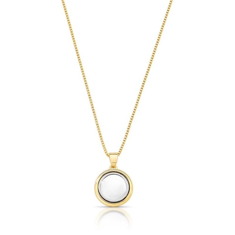 Conjunto Brinco Redondo + Colar Dois Banhos Semijoia Banhado a Ouro e Ródio Ania Store Dourado 1
