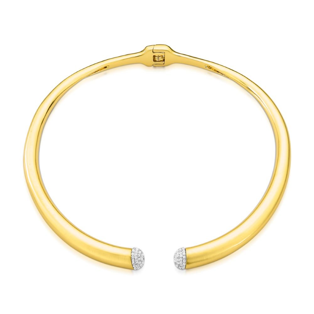 Colar Choker Cilíndrica Acetinado com Detalhe Cravejado Semijoia Banhado a Ouro 18K Ania Store Dourado 1
