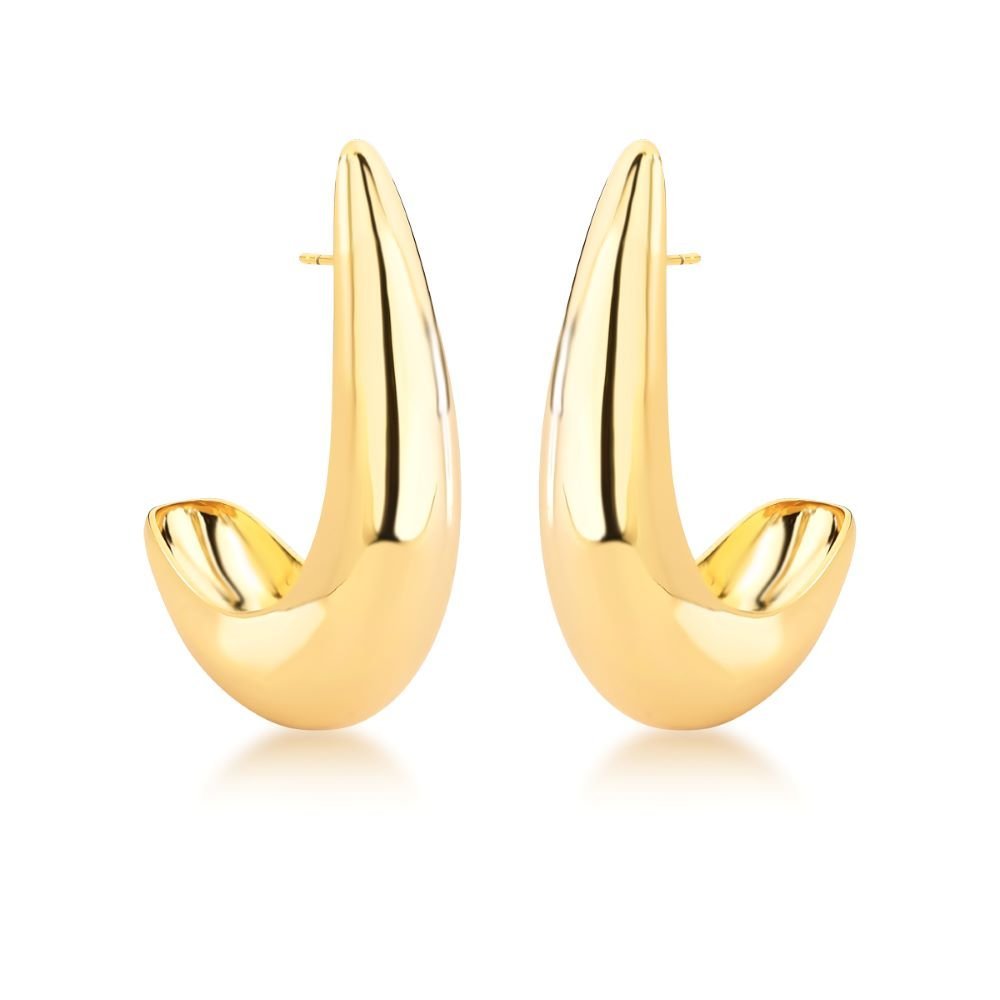 Brinco Argola Vírgula Bold Dourada Semijoia Banhado a Ouro 18K Ania Store