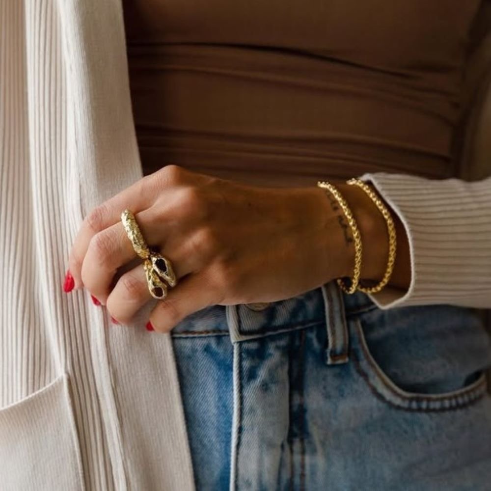 Anel Espesso Texturizado Semijoia Banhado a Ouro Ania Store Dourado 3